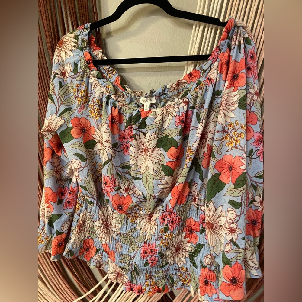 SC Society Blue Floral Women's Off-shoulder Blouse